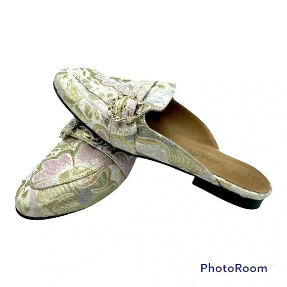 L'INTERVALLE Satin and Gold Metallic Jacquard Slide Flats Shoe Sz 6.5 - Picture 1 of 10